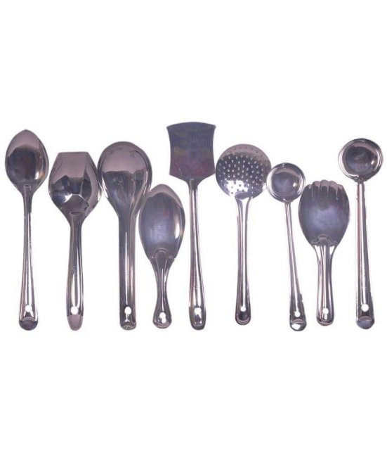 Dynore Stainless steel 9 pcs Kitchen Serving Spoons - Silver