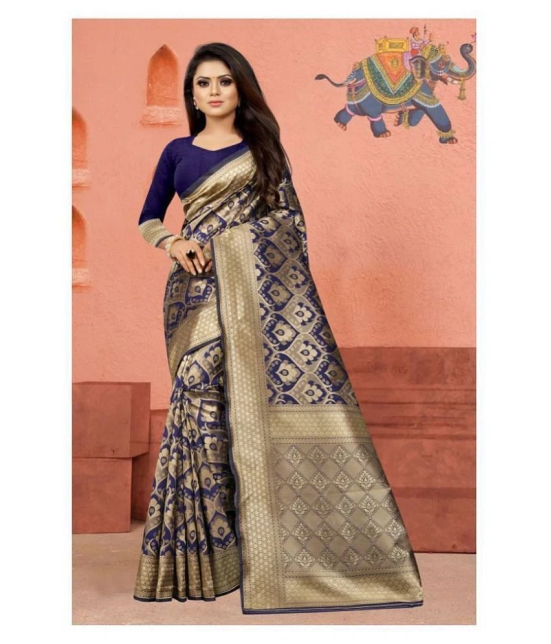 Gazal Fashions - Blue Banarasi Silk Saree With Blouse Piece (Pack of 1)