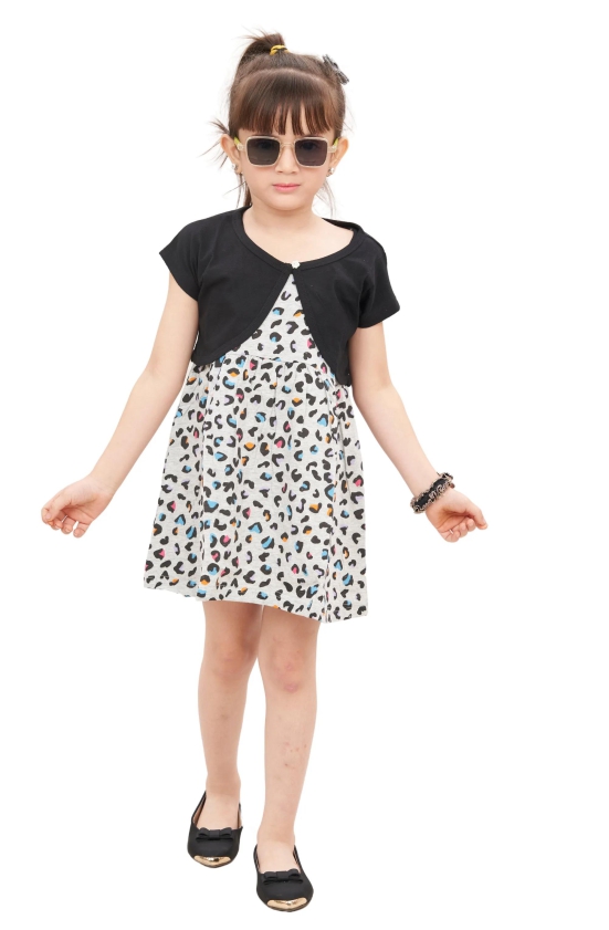 Girls Premium Cotton Overcoat Frock Kids Short Dress-3-4 Years / Black grey