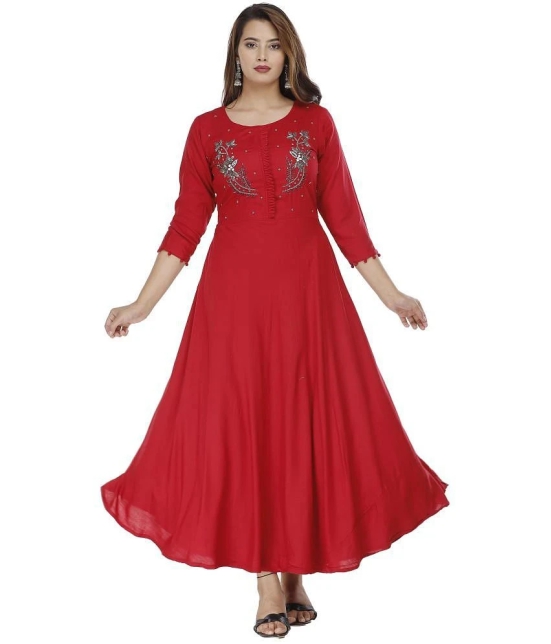 JC4U - Maroon Rayon Womens Anarkali Kurti ( Pack of 1 ) - None