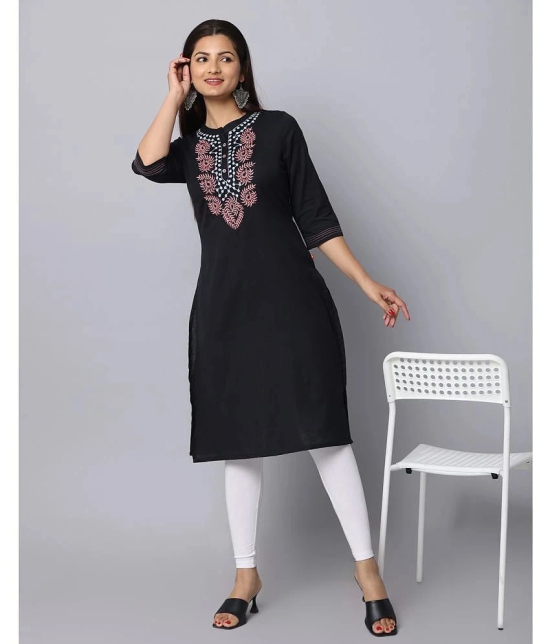 Alena Cotton Embroidered Straight Womens Kurti - Black ( Pack of 1 ) - None