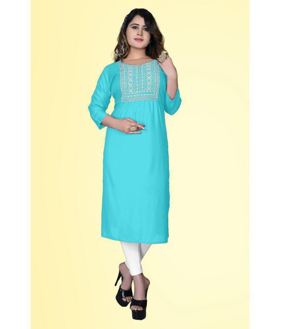 HAYA - Light Blue Rayon Women's Straight Kurti ( Pack of 1 ) - None