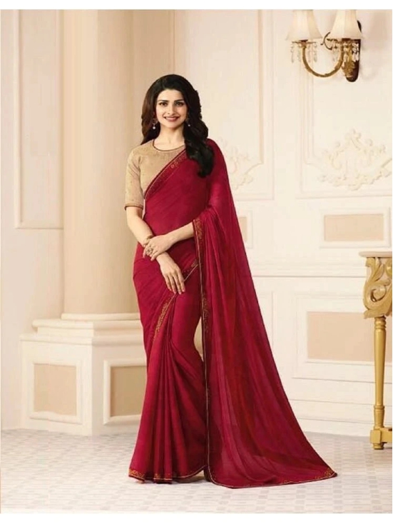 Gazal Fashions Georgette Printed Saree With Blouse Piece - Maroon ( Pack of 1 ) - Maroon