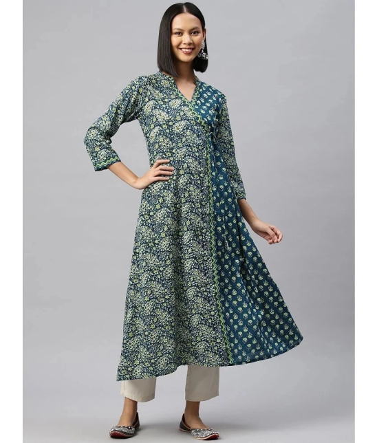 Vbuyz - Blue Cotton Womens A-line Kurti ( Pack of 1 ) - None