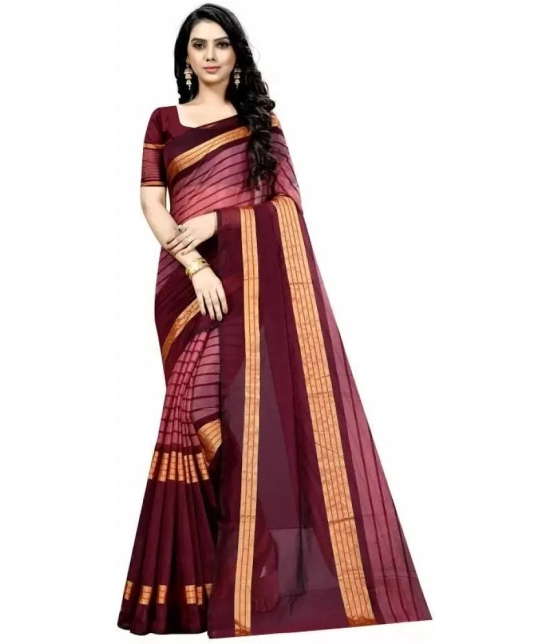 Saadhvi Cotton Silk Striped Saree With Blouse Piece - Maroon ( Pack of 1 ) - Maroon