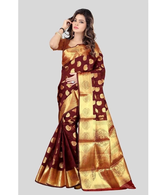 Gazal Fashions - Maroon Banarasi Silk Saree With Blouse Piece ( Pack of 1 ) - Maroon