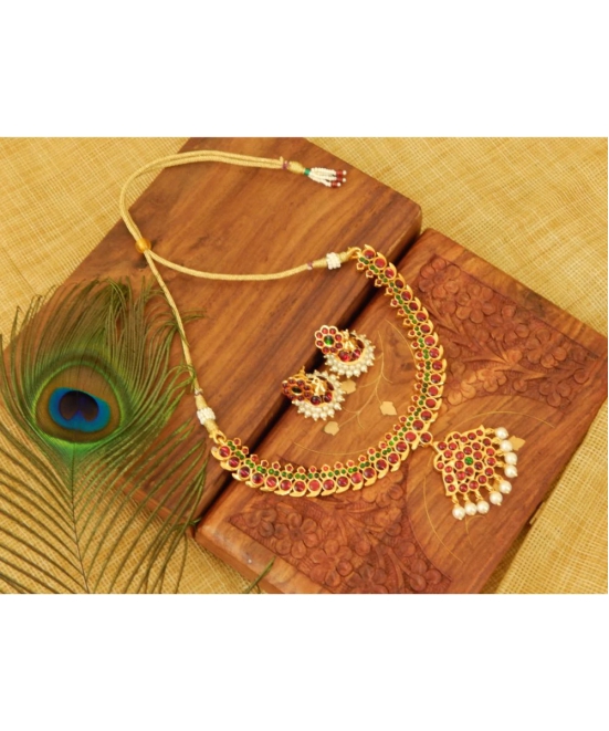 Handmade High quality beautiful Gold plated Mango Motif Design Maroon & Green Kemp Choker Necklace S