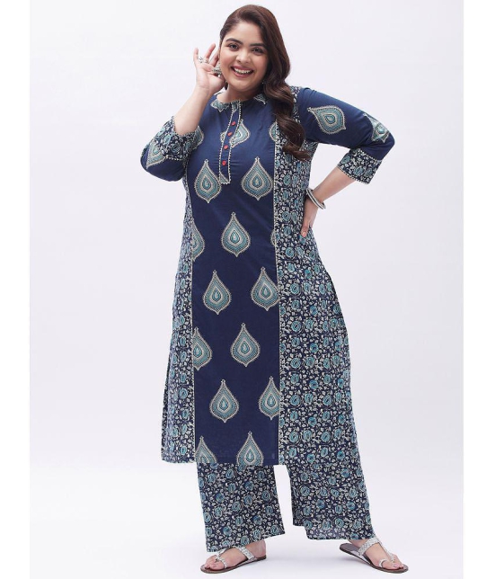 Tissu - Blue Straight Cotton Womens Stitched Salwar Suit ( Pack of 1 ) - None