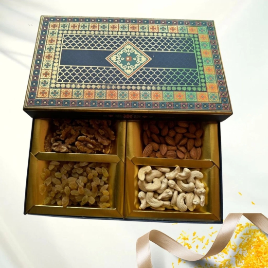 Mewamitra Premium Dry Fruits Gift Box – 100g Almonds, 100g Cashews, 100g Walnuts, 150g Raisins | Healthy, Nutritious & Fresh Nuts and Dried Fruits | Ideal for Diwali, Weddings, Corporate Gifting