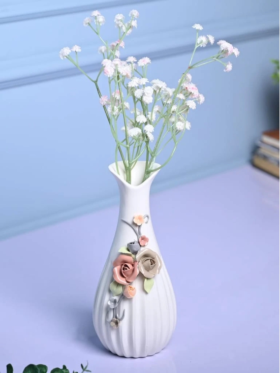 Floral Delight - White Asymmetrical Vase