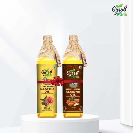 Stone Cold Pressed Almond ad Castor Oil Combo || 100ml each || Unfiltered | UnFiltered | Glass Bottles-100ml+100ml