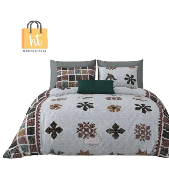 Bedsheet Adda-Super Mega King Size  King Size(108*108 in)-Pure Cotton Sanganeri Printed Jaipuri  Double Bedsheet With 2 Matching Pillow Covers-RJ-14-03-(108*108)-HT8104