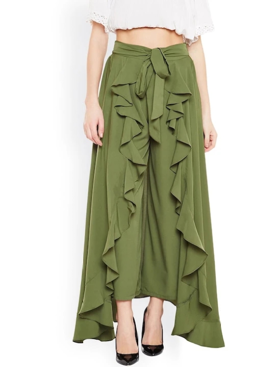 Women Olive Green Flared Solid Palazzos