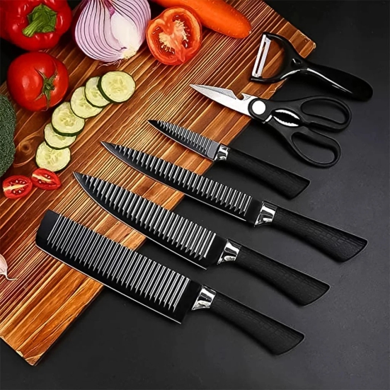 Professional Kitchen Knife Set with Block - 6 Piece Set - Includes Chefs Knife, Slicing Knife, Utility Knife, Paring Knife, and Kitchen Scissors