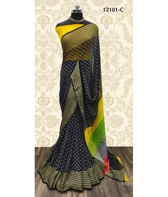 Bhuwal Fashion Chiffon Printed Saree With Blouse Piece - Black ( Pack of 1 ) - Black