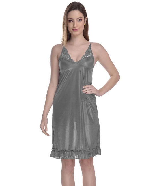 Madam - Grey Satin Womens Nightwear Nighty & Night Gowns ( Pack of 1 ) - None