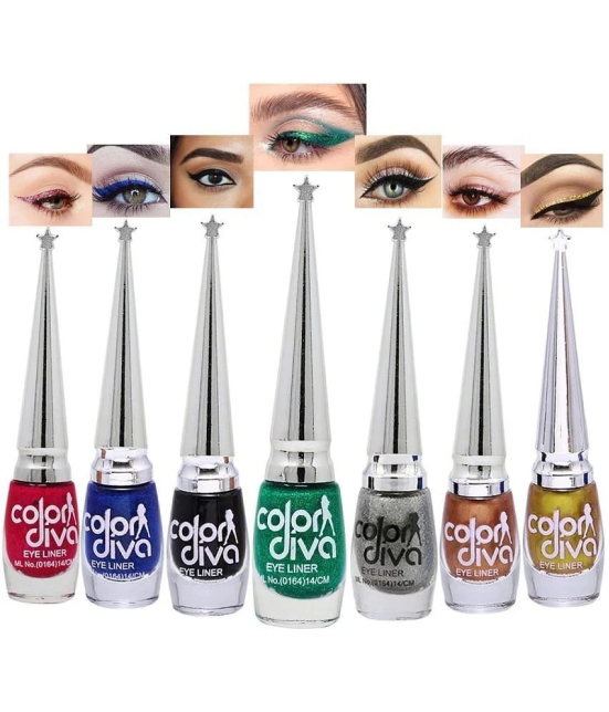 Color Diva Eye Liner, Water Resistant, Long-Lasting, 6Ml Liquid Matte, Shimmery Finish Pack of 7