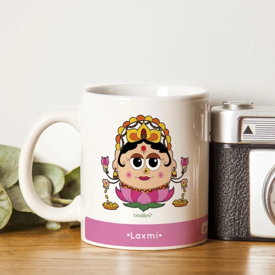 Indigifts Diwali Gift Ideas Be like Laxmi Printed Pink Coffee Mug 330 ml - Farewell Gift, House Warming Gift Items, Religious Gift Items, Gift for Family & Office Colleagues