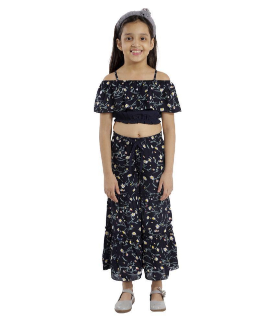 Kids Cave two piece dress for girls top plazo fabric-printed crepe (Color_Blue, Size_3 Years to 12 Years) - None