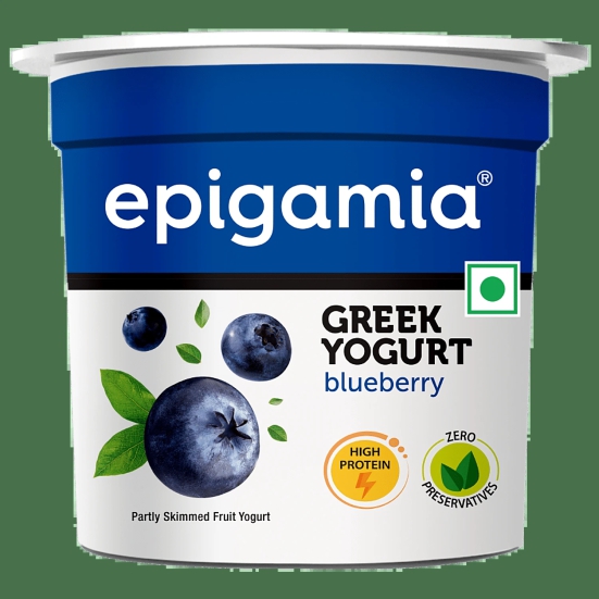 Epigamia Greek Yogurt - Blueberry, High In Protein, No Preservatives, 85 G Cup