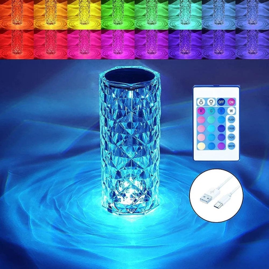 Crystal Lamp,16 Color Changing Rose Crystal Diamond Table Lamp,USB Rechargeable Touch Bedside Lamp Night Light with Remote Control, for Bedroom Living Room