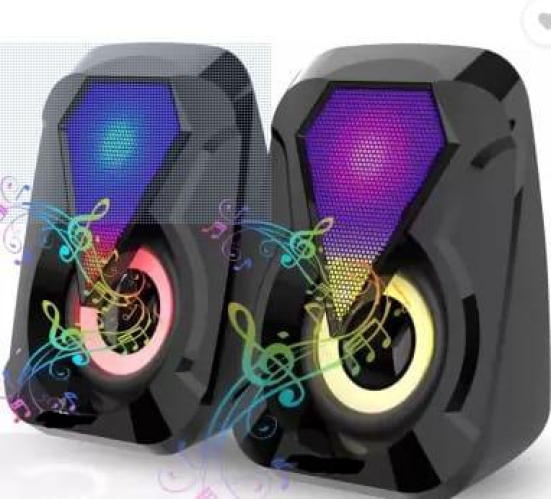 Multimedia Sound Bass Speakers with Colourful LED Modes System for PC Laptop 3 W Laptop/Desktop Speaker  (Black, 2.0 Channel)