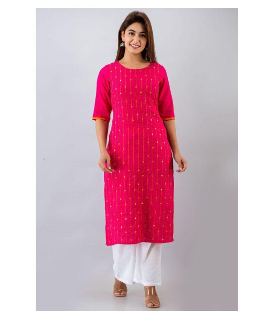 SVARCHI Pink Cotton Blend Straight Kurti - L