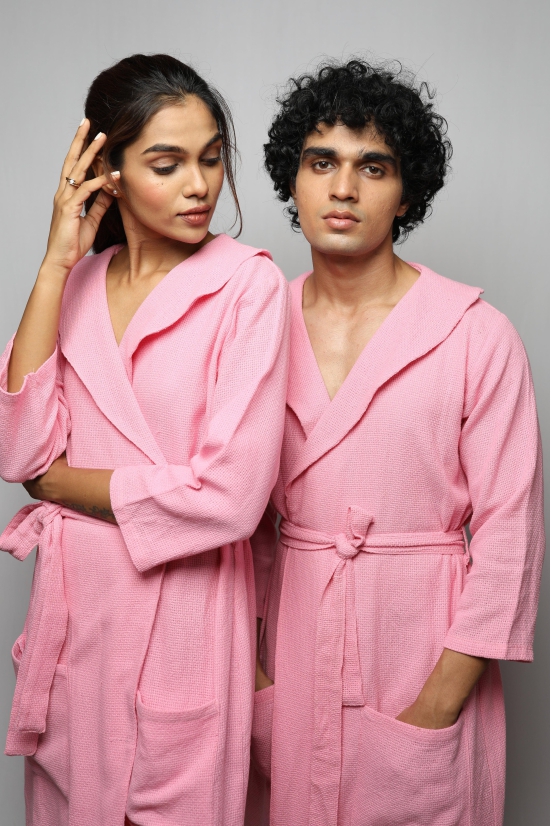 Cotton matte couple bathrobe-Pink / XL / XL