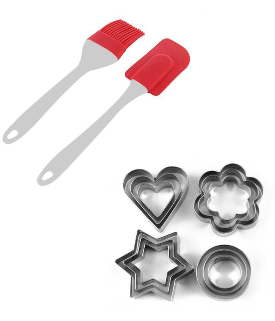 HOMETALES Multicolor Stainless Steel Cookies Cutter, Silicon Brush & Spatula ( Set of 2 ) - Multicolor