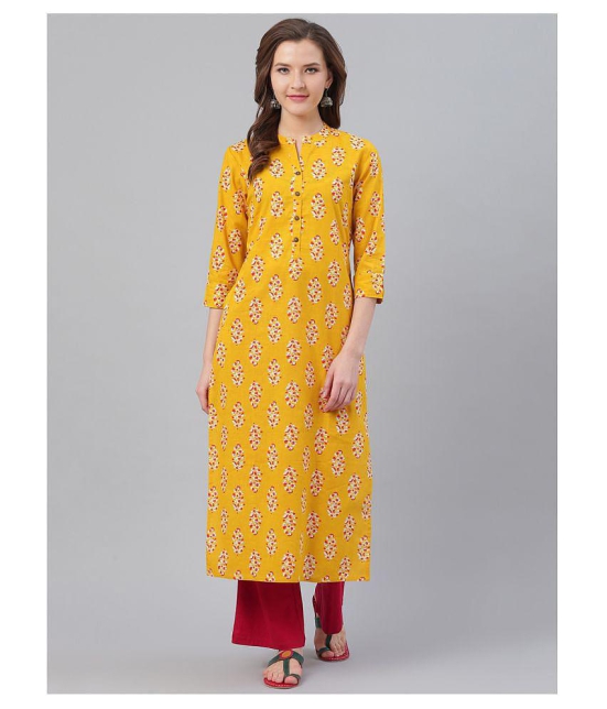 KSUT Yellow Cotton Straight Kurti - M