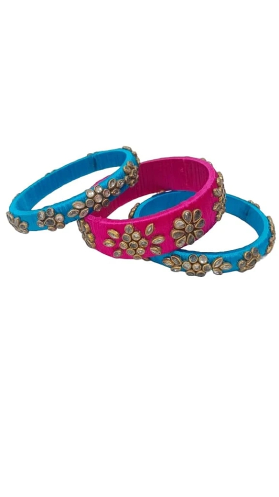 Silk Thread Bangles with Stone Work in Pink and Blue