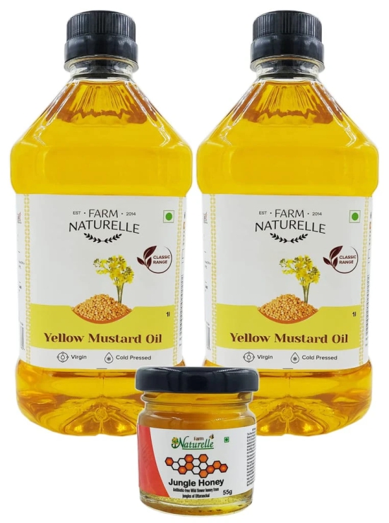 Farm Naturelle 100% Pure Natural Virgin Cold Pressed Yellow Mustard Seed Cooking Oil. (2 LTR X 2) + 1 Honey 55g