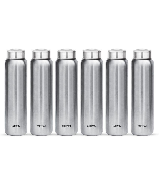 Milton Aqua 1000 Stainless Steel Water Bottle, Set of 6, 950 ml Each, Silver | 100% Leak Proof | Office Bottle | Gym Bottle | Home | Kitchen | Hiking | Treking Bottle | Travel Bottle - Silve