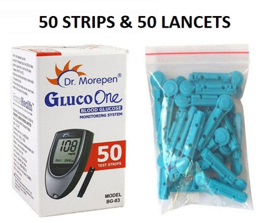 Dr. Morepen Gluco One BG-03 (50 Sugar Test Strips & 50 Lancets) Expiry: May 2024