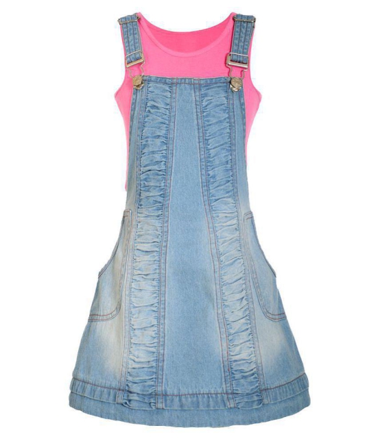 Naughty Ninos Girls Light Blue Denim Pinafore Dress With T-Shirt - None