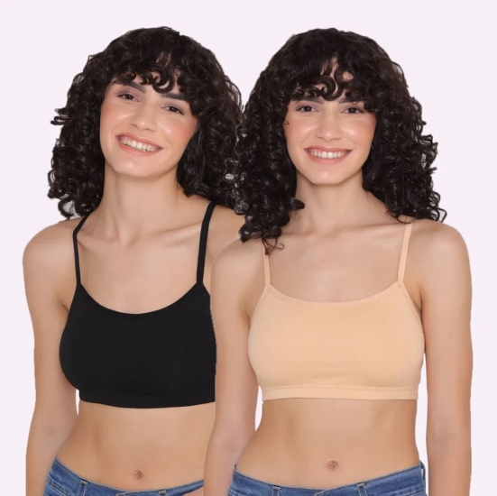 Slip-on Strapless Bra for Teenagers, Girls Beginners Bra Sports Cotton Non-Padded Stylish Crop Top Bra Full Coverage Seamless Non-Wired Gym Workout Training Bra for Kids (Pack of 2)