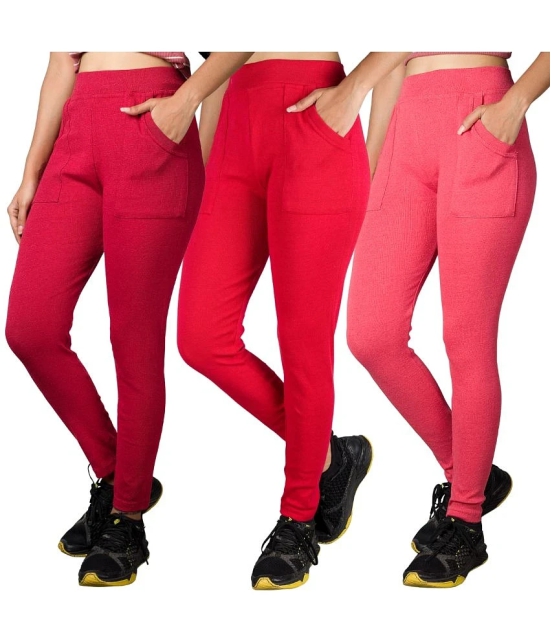 KARARO JEGGINGS - Cotton Blend Skinny Fit Red Womens Jeggings ( Pack of 3 ) - None