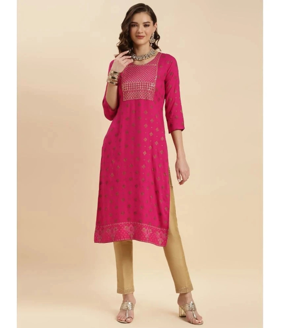 Rangita Women Pink Rayon Embroidered Calf Length Straight Kurti - None