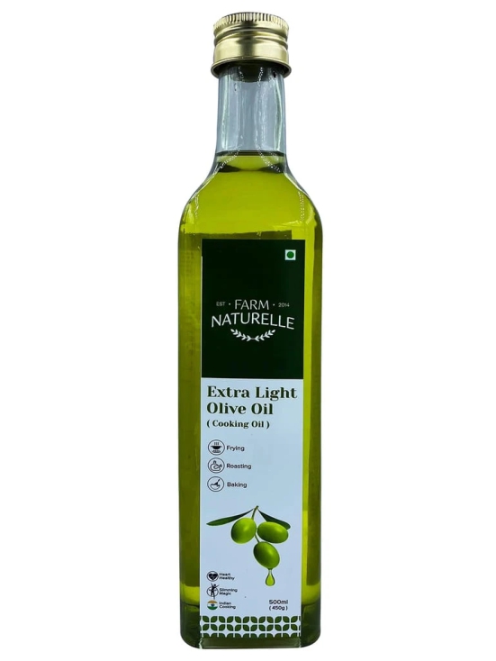 Farm Naturelle Extra Light Olive Oil 500ml (Glass Bottle)| Ideal for Indian Cooking | Edible Premium Grade, Deep Frying, Roasting | Shallow Fry-Spanish Olive Oil (500ml (Glass Bottle)