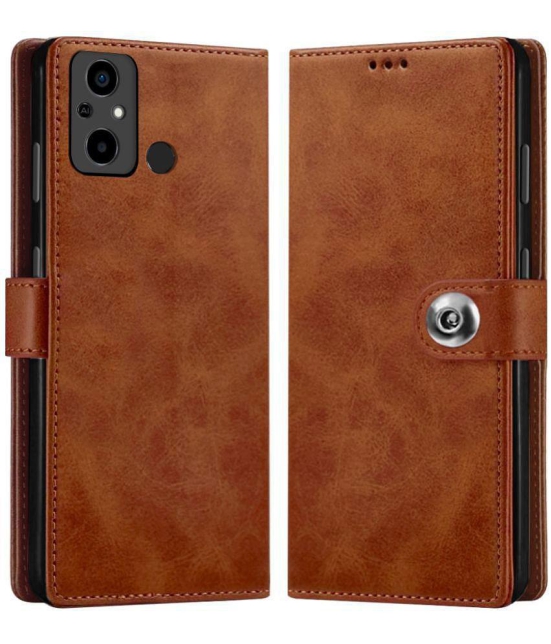 NBOX Brown Flip Cover Leather Compatible For POCO C55 ( Pack of 1 ) - Brown