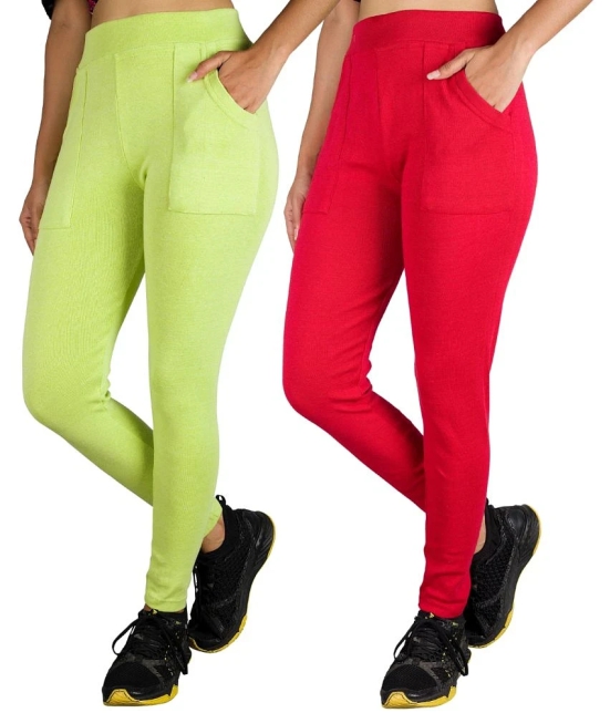 KARARO JEGGINGS - Cotton Blend Skinny Fit Fluorescent Green Womens Jeggings ( Pack of 2 ) - None