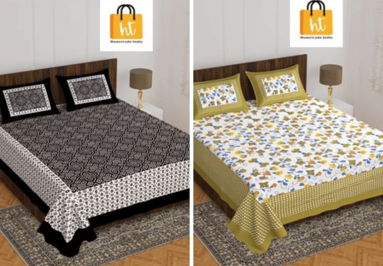 Bedsheet  Adda -100% Pure Cotton Jaipuri Printed Double Bedsheet-