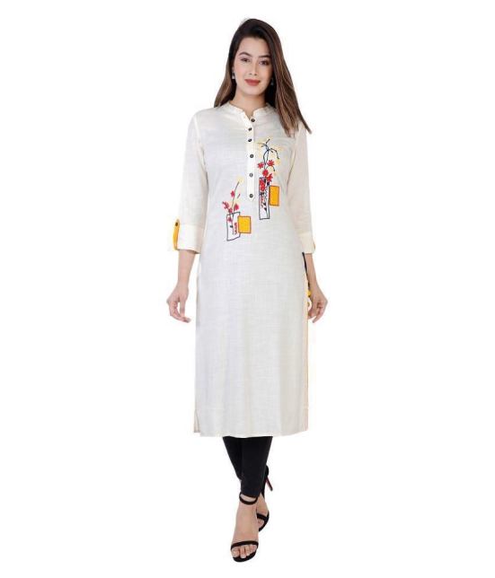 Kbz White Rayon Straight Kurti - XXL