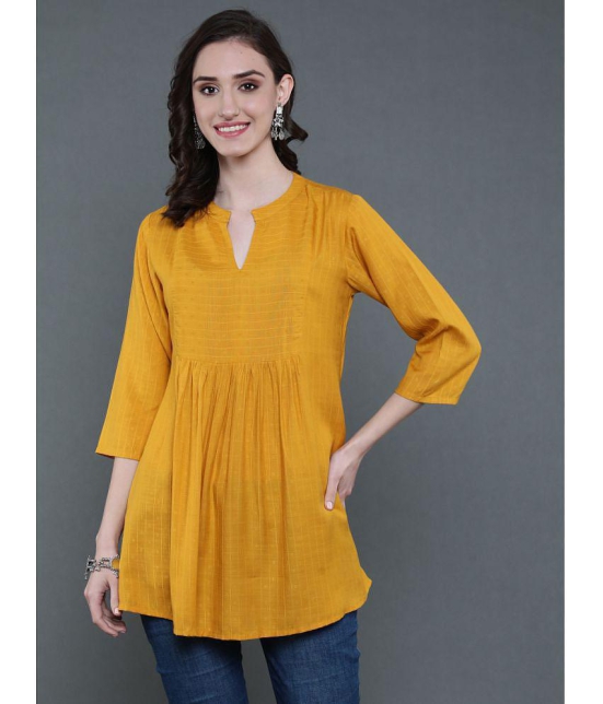 Antaran Rayon Self Design A-line Womens Kurti - Yellow ( Pack of 1 ) - None