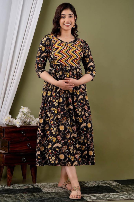 KASHVI Creation Women's Cotton Floral Printed Anarkali Maternity Breast Feeding Kurti (KT0043_P)