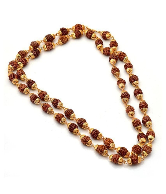 Rudraksha mala chain punch mukhi 50 beads fine gold plated religious healthcare mala - Brown