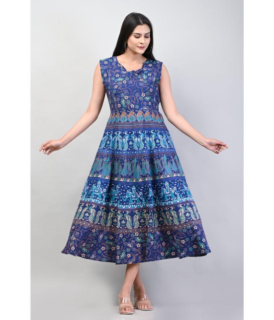 Frionkandy - Blue Cotton Womens Fit & Flare Dress ( Pack of 1 ) - None