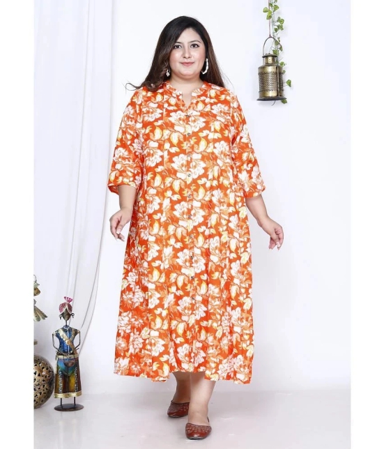 Swasti Cotton Blend Printed Flared Womens Kurti - Orange ( Pack of 1 ) - None