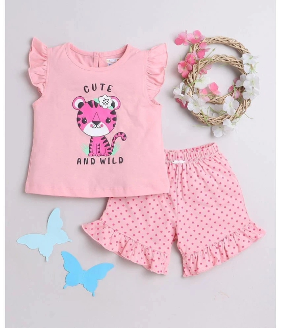 BUMZEE - Pink Cotton Girls Top & Shorts Set ( Pack of 1 ) - None