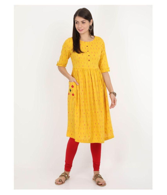 Alena - Yellow Cotton Women''s Flared Kurti - XL